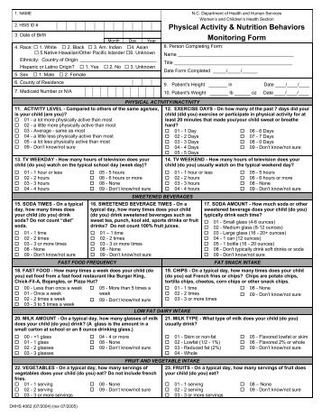 Physical Activity & Nutrition Behaviors Monitoring Form - Eat Smart ...