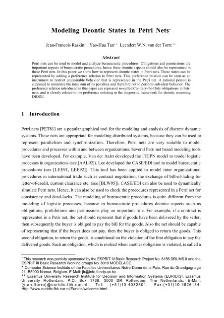 Modeling Deontic States in Petri Nets* - Euridis