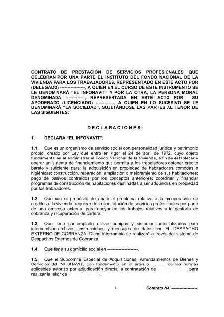 Modelo del Contrato de PrestaciÃ³n de Servicios ... - Infonavit