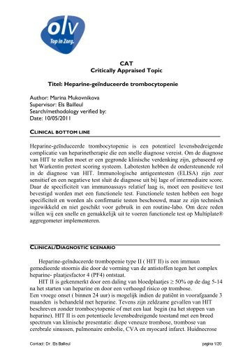 Heparin induced thrombocytopenia - UZ Leuven