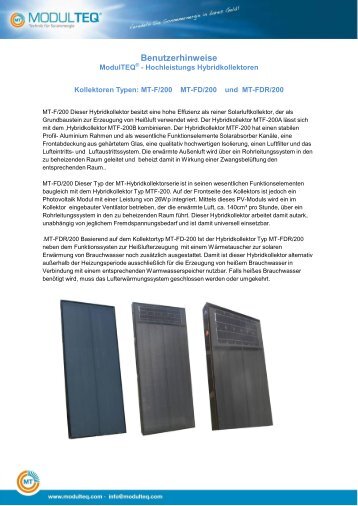 Handbuch Solar Hybridkollektoren [pdf] - Modulteq