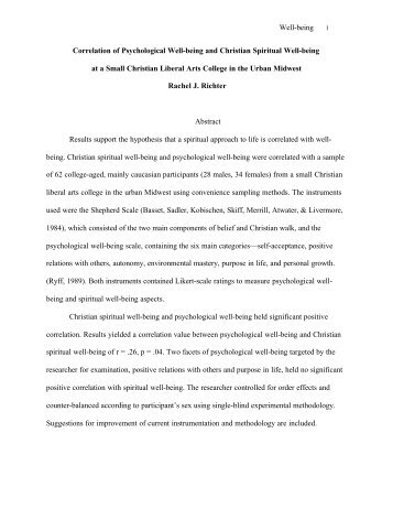 Well-being 1 Correlation of Psychological Well ... - Charis.wlc.edu