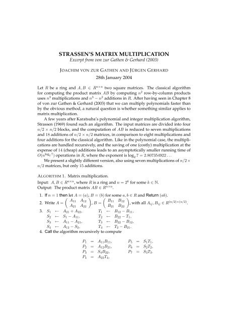 STRASSEN'S MATRIX MULTIPLICATION