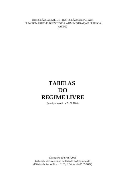 ADSE - Tabelas do Regime Livre - Junho 2004