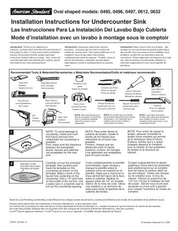 Installation Instructions for Undercounter Sink Las ... - Home Depot