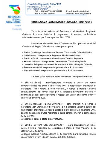 Comitato Regionale CALABRIA PROGRAMMA MINIBASKET ...