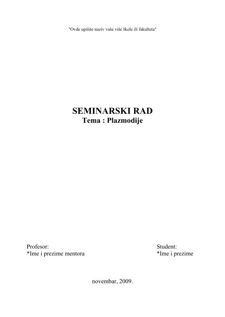 SEMINARSKI RAD - Seminarski Maturski Diplomski Radovi