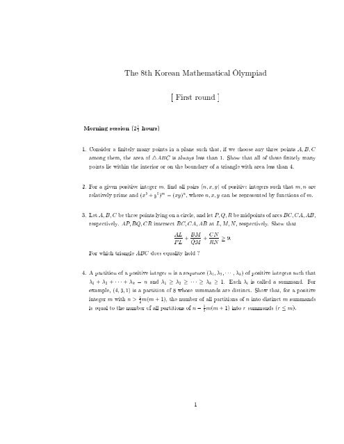 The 8th Korean Mathematical Olympiad First round