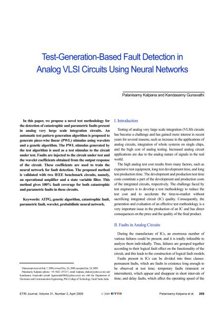 Test-Generation-Based Fault Detection in Analog ... - ETRI Journal