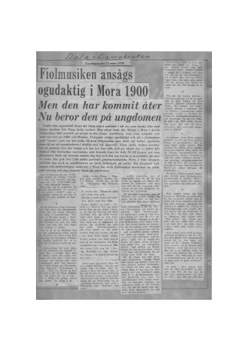 1958-03-13 Folkmusiken ansågs ogudaktig i Mora 1900 nu har den ...