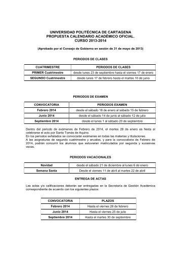 calendario acadÃ©mico 2013-2014 - Universidad PolitÃ©cnica de ...