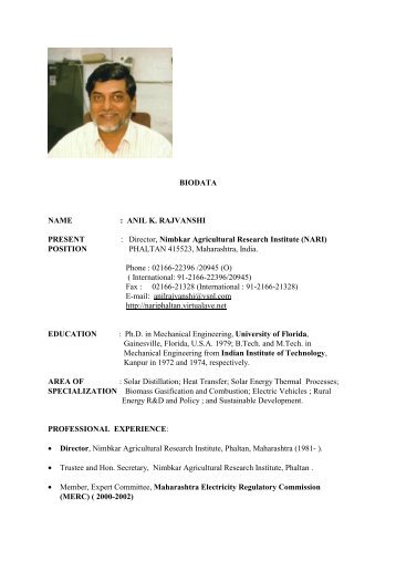 BIODATA NAME : ANIL K. RAJVANSHI PRESENT : Director ... - NARI