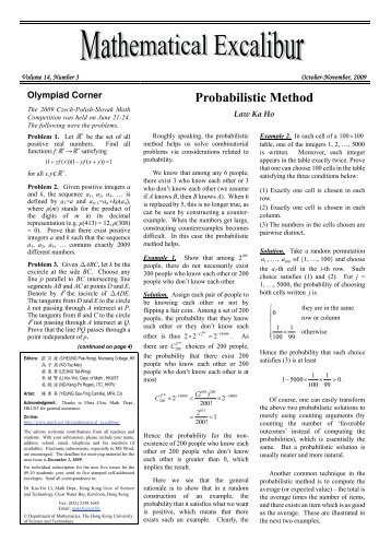 Probabilistic Method - Department of Mathematics - The Hong Kong ...