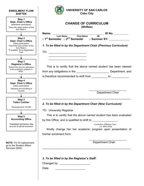 Change Curriculum Shiftee Form - University of San Carlos