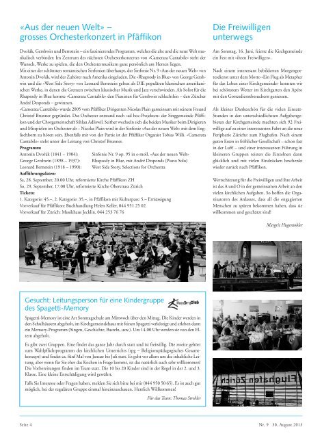 Ausgabe vom 30. August 2013 - Ref. Kirchgemeinde PfÃ¤ffikon