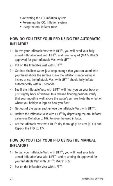 Owner's Manual - Mustang Survival