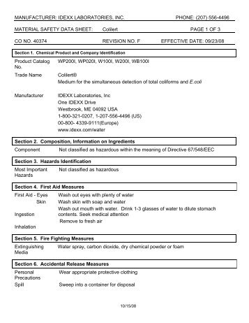 Colilert MSDS - Weber Scientific