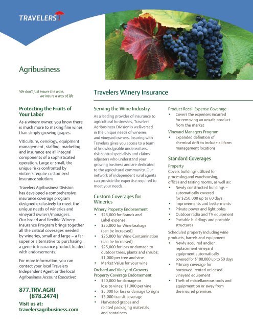 Travelers Agribusiness Winery Brochure - Travelers Insurance