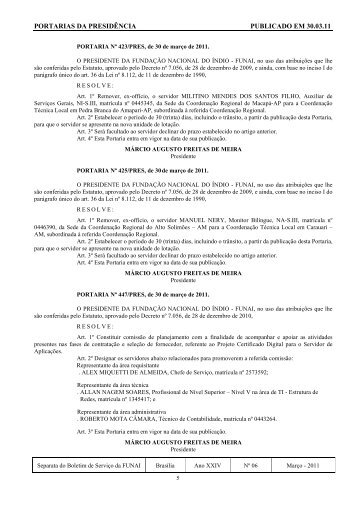 PORTARIAS DA PRESIDÃƒÂŠNCIA PUBLICADO EM 30.03.11 - Funai
