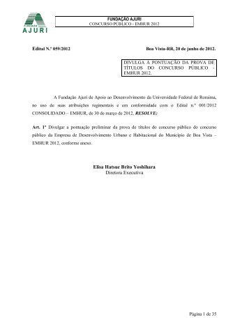 Edital 059-2012 - Pontuacao Preliminar de titulos ... - FundaÃ§Ã£o Ajuri
