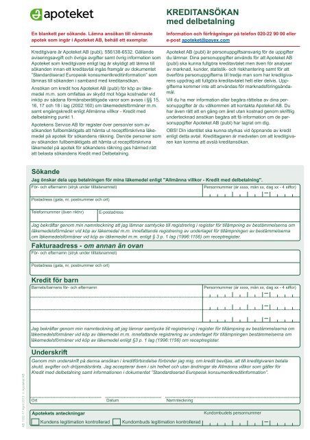 KreditansÃ¶kan med delbetalning, AB 1162 - Apoteket