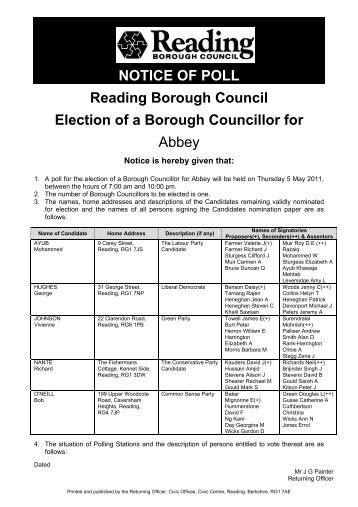 Notice of Poll - Reading Borough Council