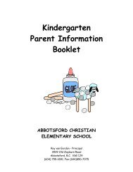 Kindergarten Handbook - Abbotsford Christian School