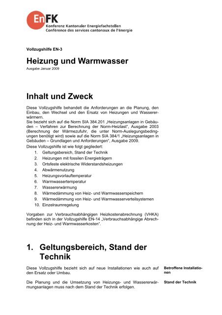 Heizung und Warmwasser - ENDK Konferenz Kantonale ...