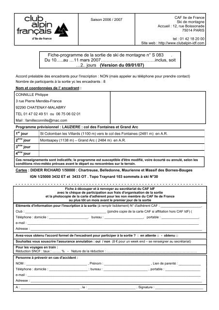 Fiche Programme De La Sortie De Ski De Montagne Nâ S 083