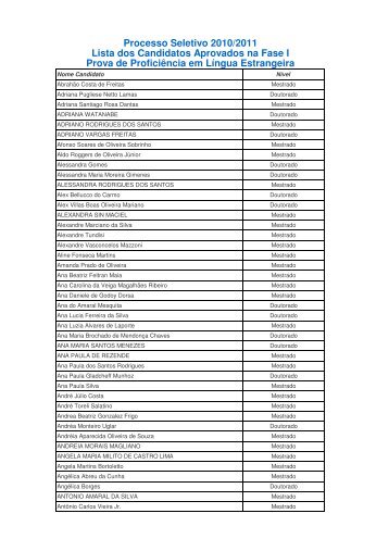 Resultado da Fase I - USP