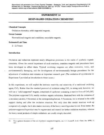 EXPERIMENT 14 RESIN-BASED OXIDATION CHEMISTRY - Green ...