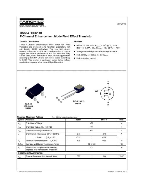 BSS84/BSS110 P-Channel Enhancement Mode Field Effect Transistor