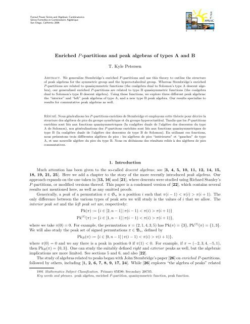 Enriched P-partitions and peak algebras of types A ... - garsia at york