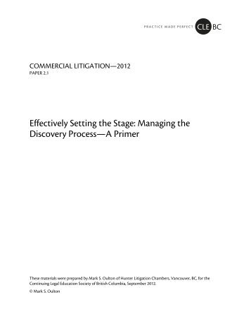Effectively Setting the Stage: Managing the Discovery Process—A ...