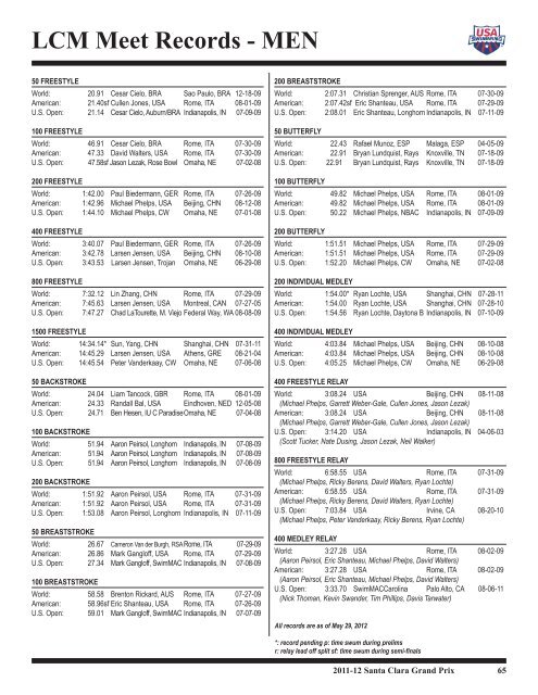 Event Progressions, cont. - USA Swimming