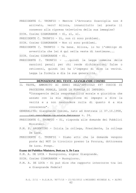 Tribunale di Taranto CORTE D'ASSISE DOTT.SSA C. TRUNFIO ...