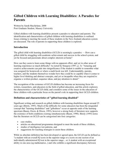 Gifted Children With Learning Disabilities A Paradox For Parents PDF 