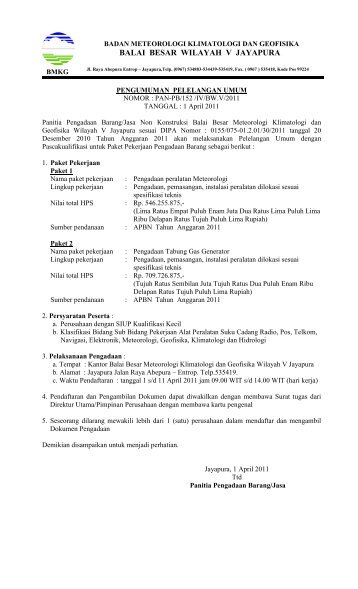 pengumuman nonkonstruksi 2011 - BMKG
