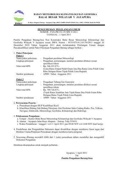 pengumuman nonkonstruksi 2011 - BMKG
