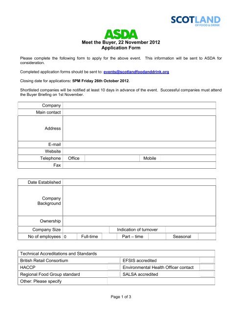 Asda Meet the Buyer â Draft Application Form - Scotland Food and ...