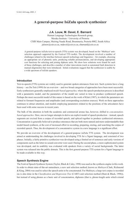 A general-purpose IsiZulu speech synthesizer - CiteSeerX