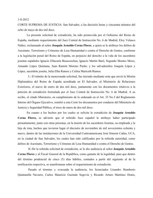 CORTE SUPREMA DE JUSTICIA: San Salvador, a las diecisÃ©is ...