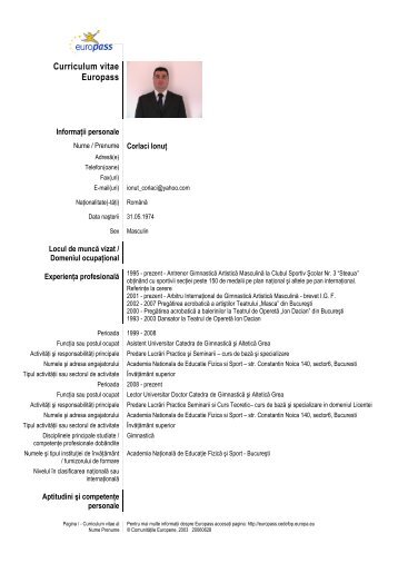 Curriculum vitae Europass - UNEFS Bucuresti