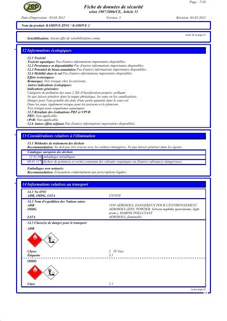 Fiche de Sécurité (FDS) - zepindustries.eu