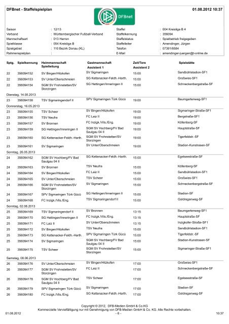 DFBnet - Staffelspielplan 01.08.2012 10:37 - SV Sigmaringen