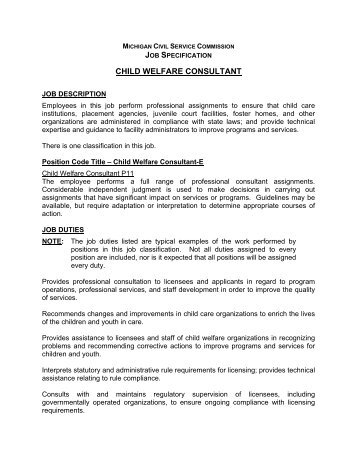 Child Welfare Consultant P11 - State of Michigan