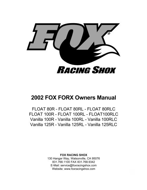 2002 FOX FORX Owners Manual - Birota