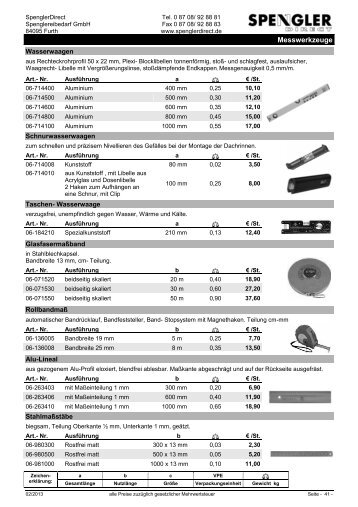 Messwerkzeuge - Spenglerdirect.de