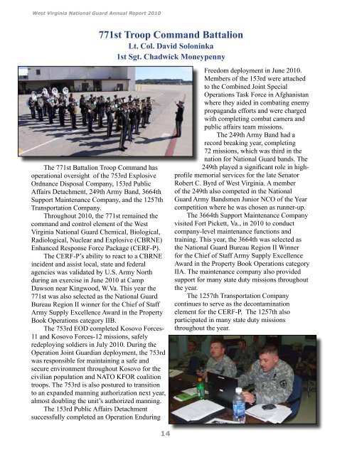 2010 Annual Report - West Virginia Army National Guard - U.S. Army