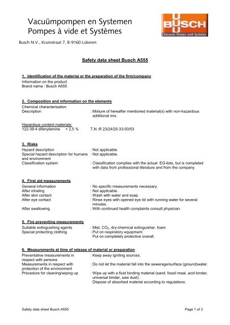 A555 Safety Data Busch